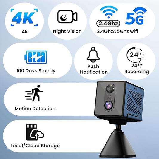 2026 Upgraded 4K Security Camera, 5GHz WiFi Indoor Camera, Free Cloud Storage, Home Security Camera with Night Vision, Motion Sensor, Long Battery Life, Motion Detection, Wireless Surveillance Cam