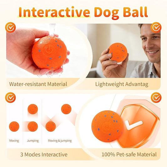 Smart Interactive Dog Toys, Interactive Dog Ball with IPX7 Waterproof, E-TPU Material, Low Noise, Automatic Moving/Bouncing/Rotating for Medium and Large Dogs Indoor & Outdoor Stimulation