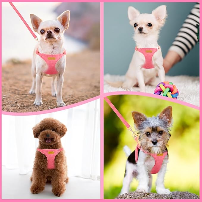 SlowTon Dog Harness Small Sized Dog - Soft XXS Dog Harness and Leash Set No Pull No Chock, Adjustable Lightweight Puppy Harness for XS Small Medium Dogs Cats (Solid Pink, XS)