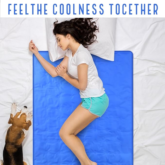 Drydiet Cooling Pad Mat for Sleep Cooling Mattress Pad Gel for Bed, Relieve Pain, Summer Hot Flashes, Adult, Pets, No Water or Electricity Required(Plain,Blue,48 x 28 Inch)