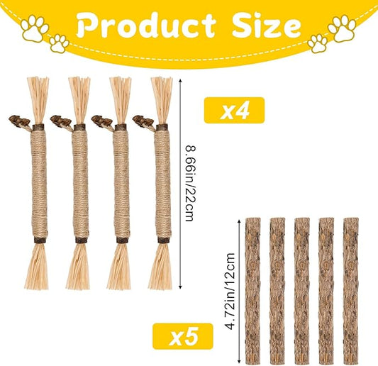 9 Pack Silvervine Sticks for Cats, Natural Cat Chew Stick Cat Toys Set, Matatabi Dental Care Cat Treat for Indoor Cats/Kittens Dental Care Teeth Cleaning/Play