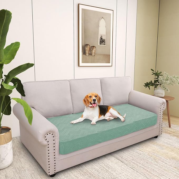 hyha Individual Couch Cushion Covers, Stretch Magic Sofa Seat Cushion Covers Washable, Dog Couch Sofa Slipcover for Pets, Kid with Elastic Bottom(Large, Green)