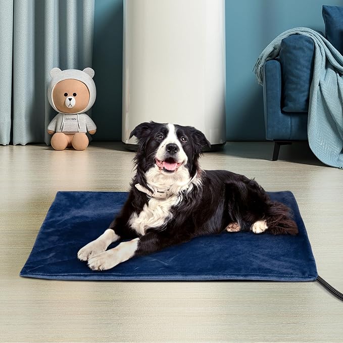 Niubya Pet Heating Pad for Dogs and Cats, Adjustable Temperature and Waterproof Pet Heated Mat with Timer, Electric Heating Pet Bed with Chew Resistant Cord and Soft Washable Cover, 30" x 18"