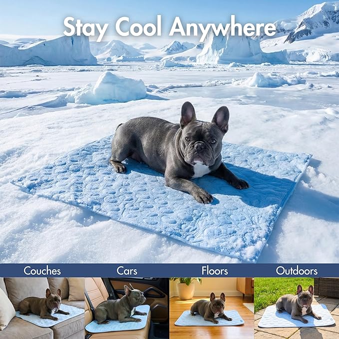 Spark Paws Cooling Mat for Dogs - Self Cooling Dog Mat & Pet Cooling Pad for Large, Medium & Small Dogs - Non-Toxic, Non-Gel Washable Cooling Bed - Hearts Blue - Size S