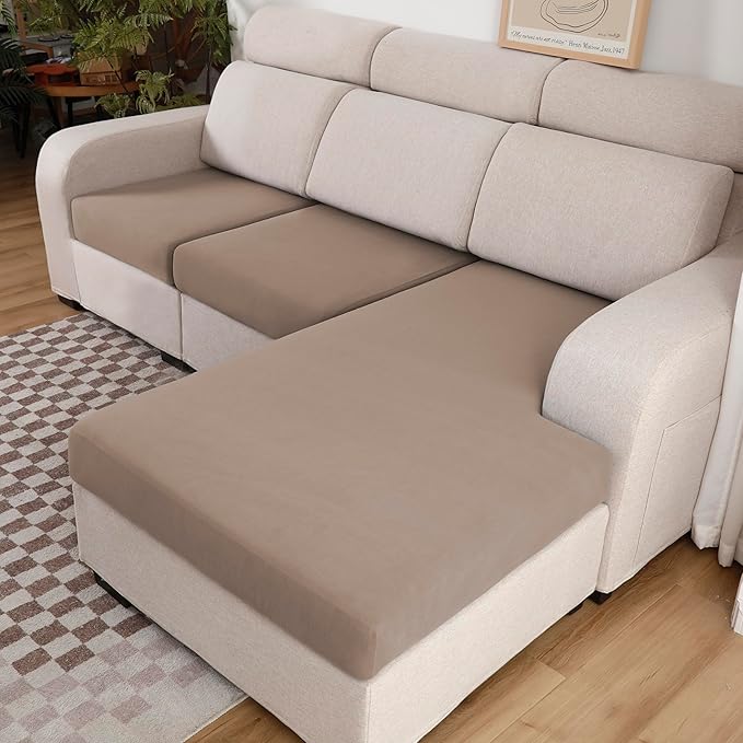 100% Waterproof Couch Cushion Covers, Replacement Sofa Cushion Covers, Stretch Individual Sofa Seat Cushion Slipcovers Furniture Protector for Kids Pets (2-Piece Loveseat Cushion Cover, Camel)