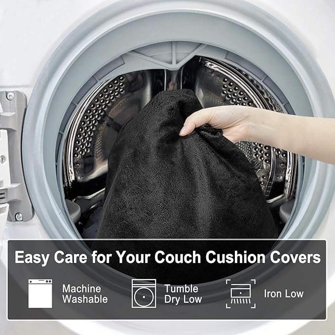 ANARACHON Leather Look Couch Cushion Covers Sofa Seat Slipcovers Sets Couches Furniture Protector for Sectional Armchair Loveseat Pets Kids Stretch Spandex Fabric (3 Cushion Sofa, Black)