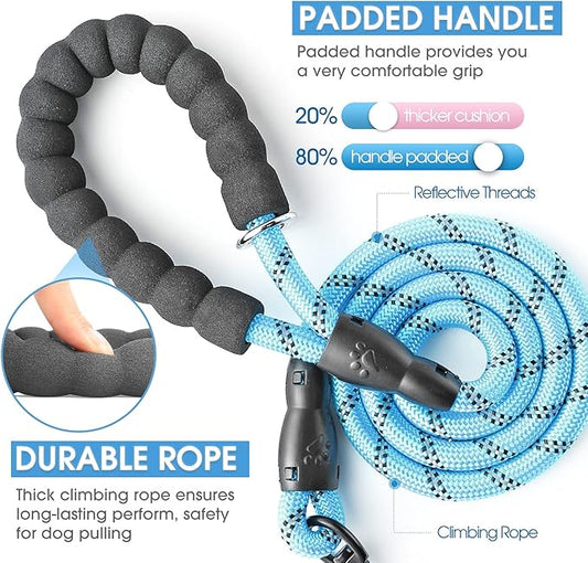 BAAPET 2/4/5/6 FT Dog Leash with Comfortable Padded Handle and Highly Reflective Threads for Small Medium and Large Dogs (6FT-1/2'', Blue)