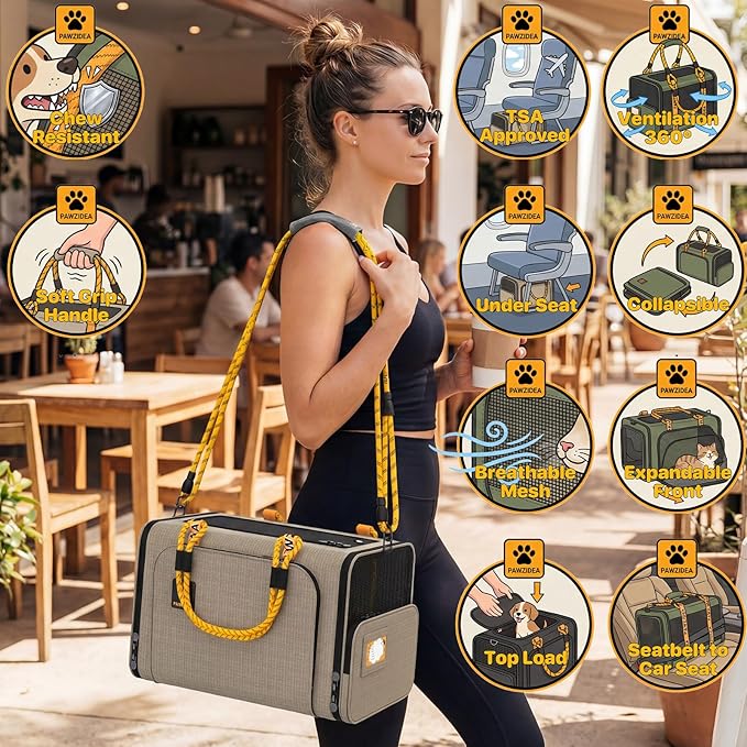 PAWZIDEA Expandable Pet Carrier TSA Airline Approved, 18″×11″×11″ Soft-Sided Top-Load Carriers for Small Dog & 2 Cats Under Seat, Collapsible Puppy & Animal Travel Bag Up to 18lbs, ID Card, Chew-Proof