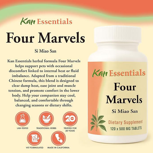Kan Herb Company Four Marvels – Traditional Chinese Herbal Blend for Dogs and Cats to Support Digestive Clarity, Fluid Balance, and Overall Wellness, Herbal Supplement Tablets for Pets, 120 Tablets