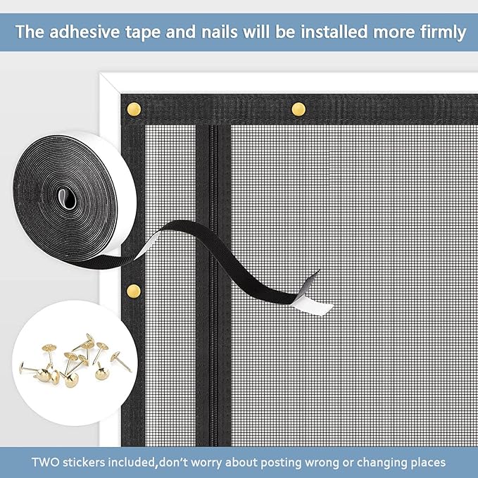 QWR Reinforced Cat Screen Door,Fits Door Opening Size 32''x 80'',Thickened Cat Proof Mesh Screen Door with Zipper Closure for Living Room,Kitchen,Bedroom (U-Type,Black)