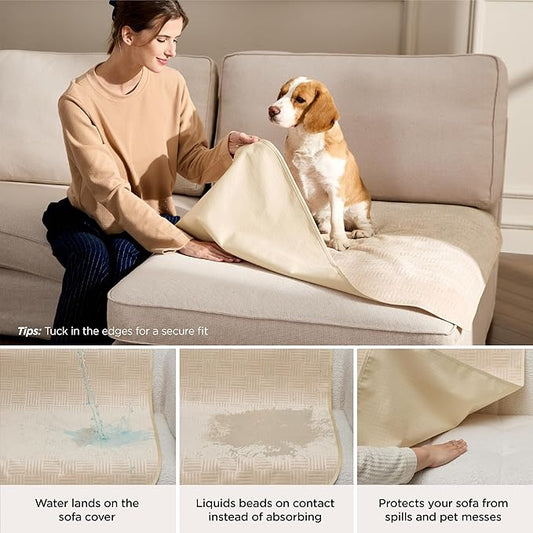 Bedsure Waterproof Bed Cover for Dogs Washable - Waterproof Blanket for King Bed Couch Sofa Cozy, Lightweight Furniture Protector for Pet Cat Quick Drying, Sandy Tan, Cal King,82x120IN