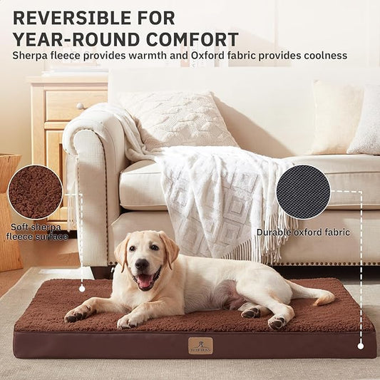 Bedfolks Orthopedic Dog Bed for Extra Large Dogs - Egg Foam Dog Crate Bed with Removable Waterproof Cover, Pet Bed Mat Suitable for Dogs and Pets Up to 90 lbs (41 x 29 x 3.5 inches, Brown)