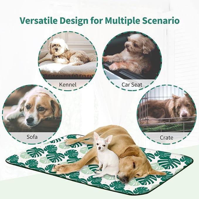 NWK Pack of 4 Pet Cooling Mat for Large Dogs -Q-Max>0.345 Ice Silk Cooling Mat for Dogs & Cats Portable & Washable Pet Cooling Blanket for Summer (4pcs, Green Leaf, 39'' X 27'' X 0.3'')