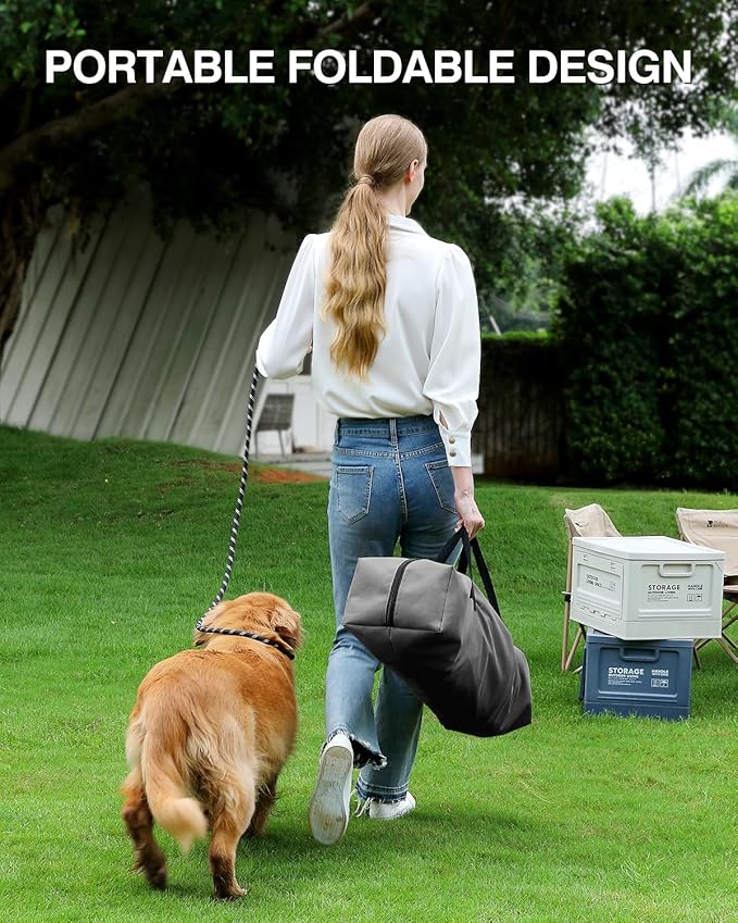 Veraste 33" L x 25" W x 25" H Collapsible Travel Dog Crate, Portable Soft Dog Kennel for Medium Large Dogs up to 60 lbs, 4-Door Foldable Travel Crate with Durable Mesh & Storage Bag, Grey