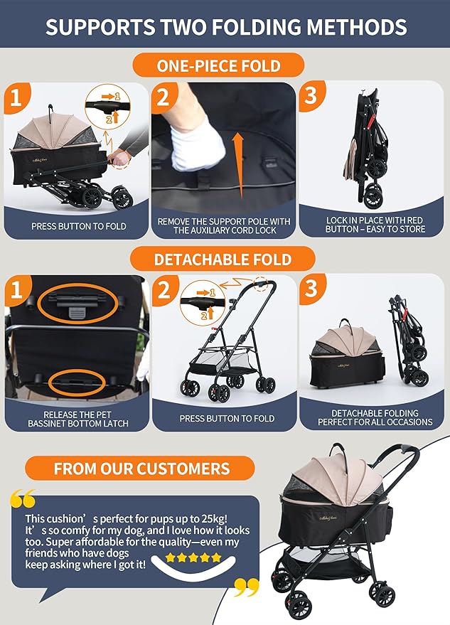 MILA&LOUIS Dog Stroller, 26" Pet Cradle for Medium Dog, Lightweight Foldable Dog Stroller for Multiple Small Pets Durable PU 4-Wheel Dog Strollers, Pet Stroller for Dogs & Cats up to 55Lbs