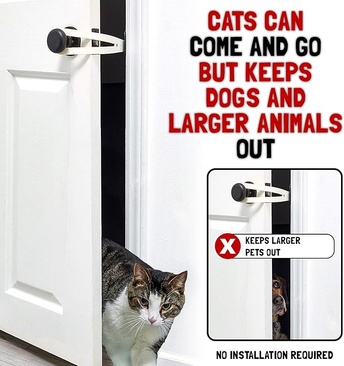 FlexLatch Cat Door Holder Latch - Cat Door Alternative Installs Fast Flex Latch Strap Let's Cats in and Keeps Dogs Out of Litter & Food. Safe Baby Proof One Piece Extra Easy, XL Gray