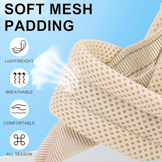 BEAUTYZOO Dog Harness No Pull, Quick Fit Dog Harness and Leash Set, Escape Proof Vest Harness with Soft Handle, Reflective Breathable Mesh Padding Harness for Medium Size Dog Training Walking, Beige M