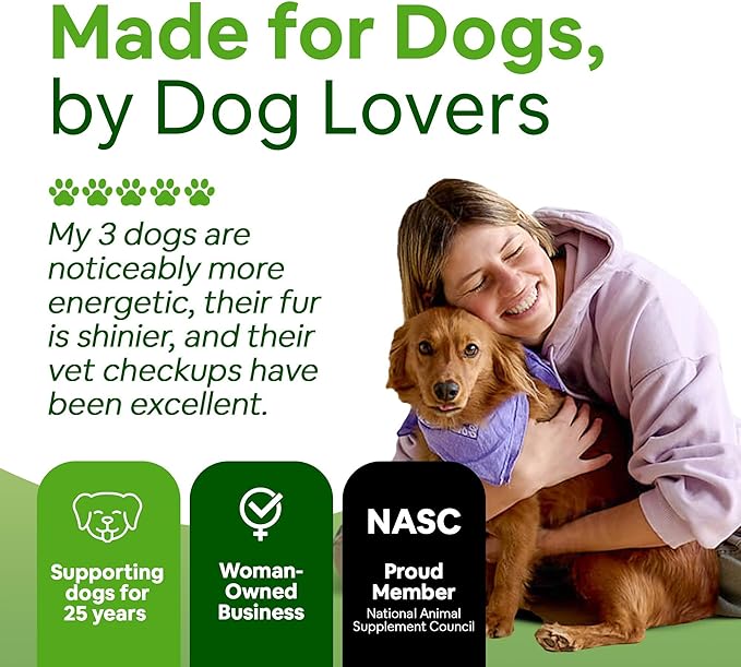 Organic Plant-Based Supplement for Skin, Coat, Digestive & Immune Health in Dogs (12 oz); Natural, Holistic and Vet Approved, Add to Raw, Cooked Homemade, Kibble or Canned Dog Food, 4 Pack