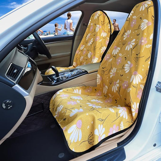 Car Seat Covers 2pcs Waterproof Towel Car Seat Cover Universal Fit for Most Trucks SUV Fitness Athletes Pets Gym and Water Sport,Chamomile