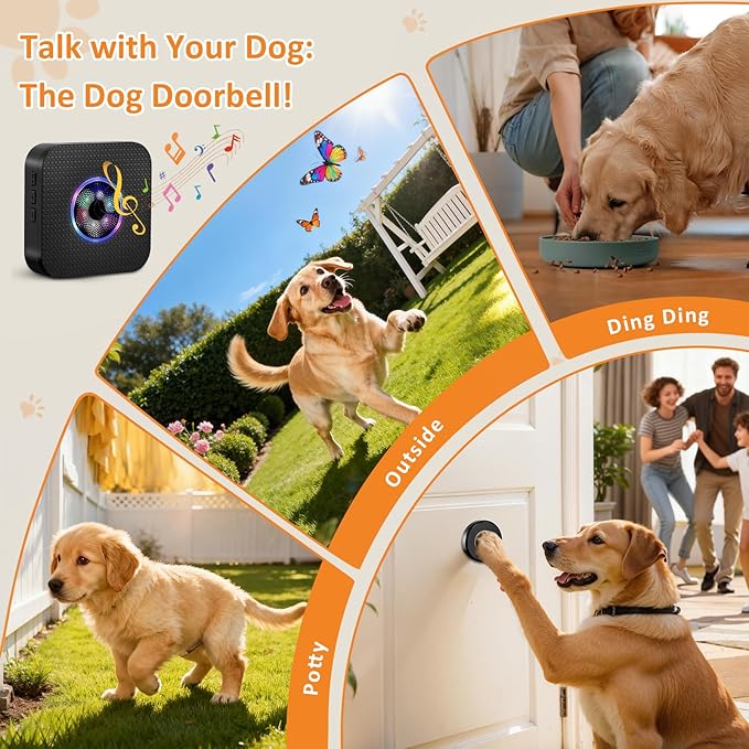 Ownpets Smart Dog Door Bell, Wireless Dog Doorbell for Potty Training & Housebreaking, Dog Bell to Go Outside, 1000Ft Range Waterproof Touch Button, 55 Melodies, Ideal for Puppies & All Dog Breeds