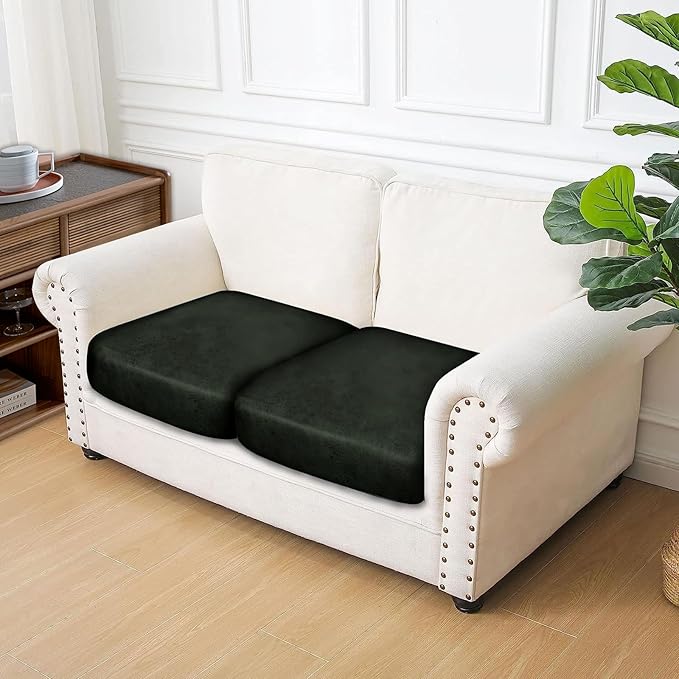 ANARACHON Leather Look Couch Cushion Covers Sofa Seat Slipcovers Sets Couches Furniture Protector for Sectional Armchair Loveseat Pets Kids Stretch Spandex Fabric (2 Cushion Loveseat, Army Green)