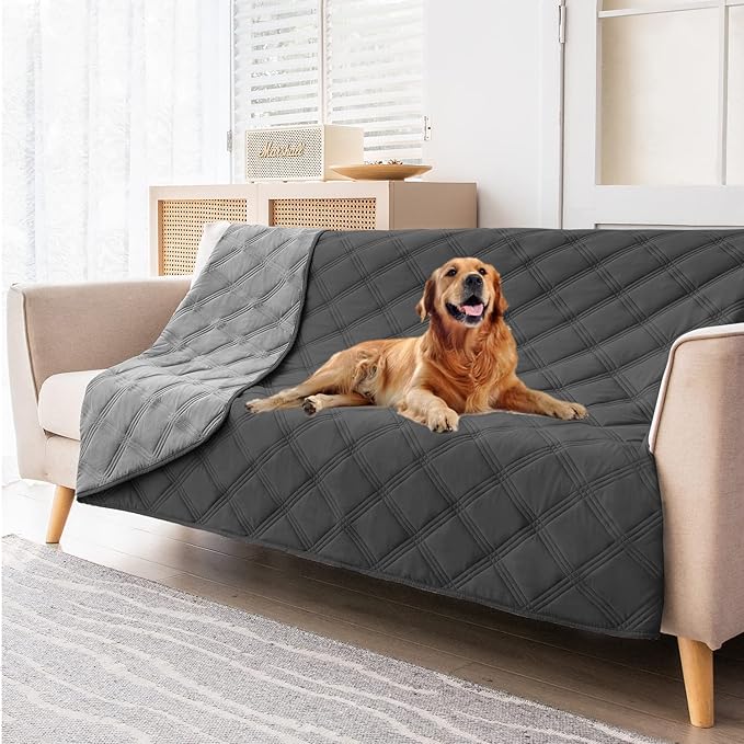 fuguitex Waterproof Dog Blanket Reversible for Small Dogs Resistant Leakproof Washable Couch Cushion Bed Protector Cover for Indoor Furniture Pet Friendly(40"*50",Dark Grey+Grey