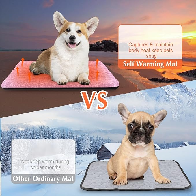 Drydiet 4 Pack Self Warming Cat Pads Self Heating Cat Mat Washable Homeless Dogs Thermal Pads Kennel Pad Reflects Body Heat Warm Crate Bed Mat for Indoor Outdoor Pet(Pink,16 x 20 Inch)