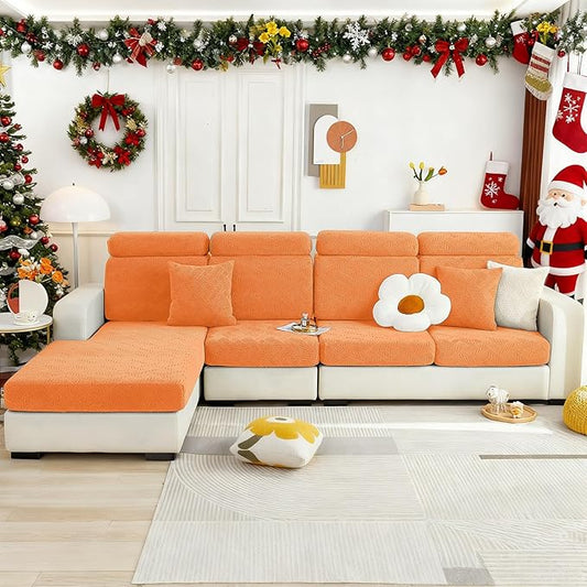 hyha Individual Couch Cushion Covers, Stretch Magic Sofa Seat Cushion Covers Washable, Dog Couch Sofa Slipcover for Pets, Kid with Elastic Bottom(Large, Orange)
