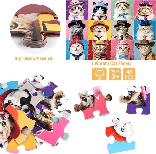 Jumbo Floor Puzzle for Kids,48 Piece Cat Jigsaw Puzzles,Pet Learning Educational Toys for Toddlers Ages 3-5,Children Easter Gift for Boy Girl Ages 4-8