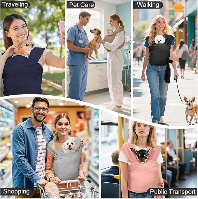 Pawaboo Pet Sling Carrier for Small Dogs and Cats, Hands Free Dog Carriers Sling, Anti-Anxious Soft Cotton Front Facing Cat Carrier Papoose, Puppy Kitten Pouch Reduce Back Neck Pain, Gray