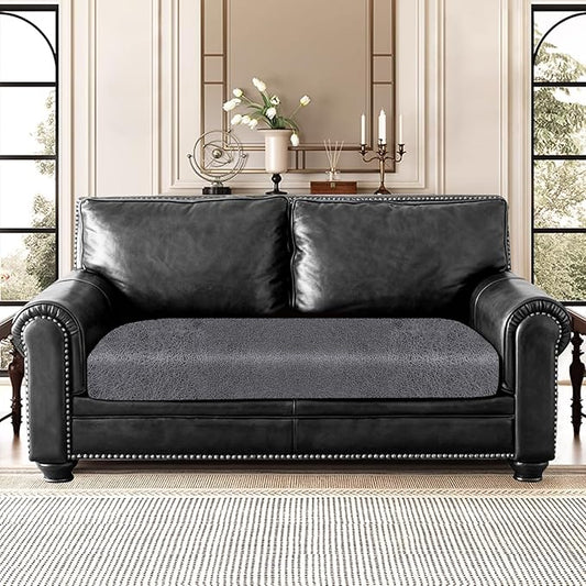 ANARACHON Leather Look Couch Cushion Covers Sofa Seat Slipcovers Sets Couches Furniture Protector for Sectional Armchair Loveseat Pets Kids Stretch Spandex Fabric (1 Cushion Loveseat, Dark Grey)