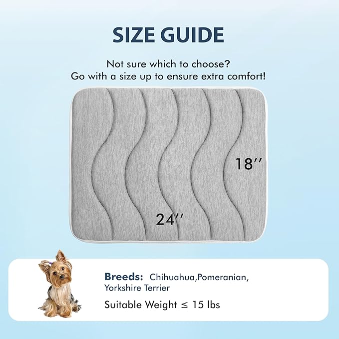 MICROCOSMOS 0.8" Thick Cooling Dog Foam Pad & Summer Pet Sleeping Mat, Machine Washable, Materials Safe, Portable Flat Pet Bed for Dogs.(Light Grey, 24" x 18")