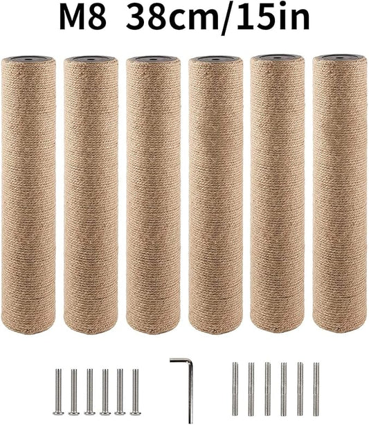 BNOSDM 15" x 2.75" M8 6 Pack Cat Tree Scratching Post Replacement Parts for Indoor Cats Tower Rope Scratch Poles Refill Sisal Pole Part for Refurbishment Accessories Spare Green