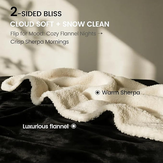 gogobunny Waterproof Bed Blanket, Reversible Sherpa Fleece Throw Blanket for Dog Puppy Cat, Furniture Cover Protects Bed Couch Sofa from Liquid Pee and Pet Fur (Black, 90x90 inches)