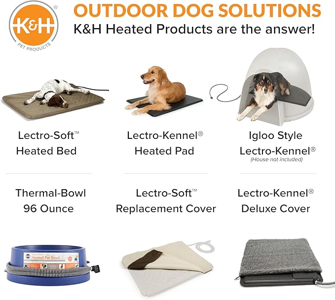 K&H Pet Products Lectro-Soft Orthopedic Outdoor Heated Dog or Cat Bed for Large Dogs or Multiple Cats, Safety Listed Warming Pad, Waterproof, Soft & Flexible, Washable Cover - Large 36 X 25in Tan 60W