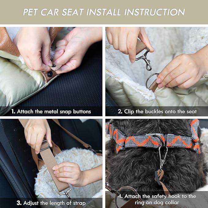 ClevaHome Small Dog Car Seat & Travel Carrier & Pet Bed, Soft Fleece Interior for Dogs up to 10lbs, Stylish Pet Travel Tote for Indoor and Outdoor Use
