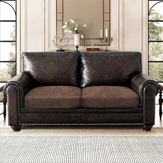ANARACHON Leather Look Couch Cushion Covers Sofa Seat Slipcovers Sets Couches Furniture Protector for Sectional Armchair Loveseat Pets Kids Stretch Spandex Fabric (2 Cushion Loveseat, Brown)