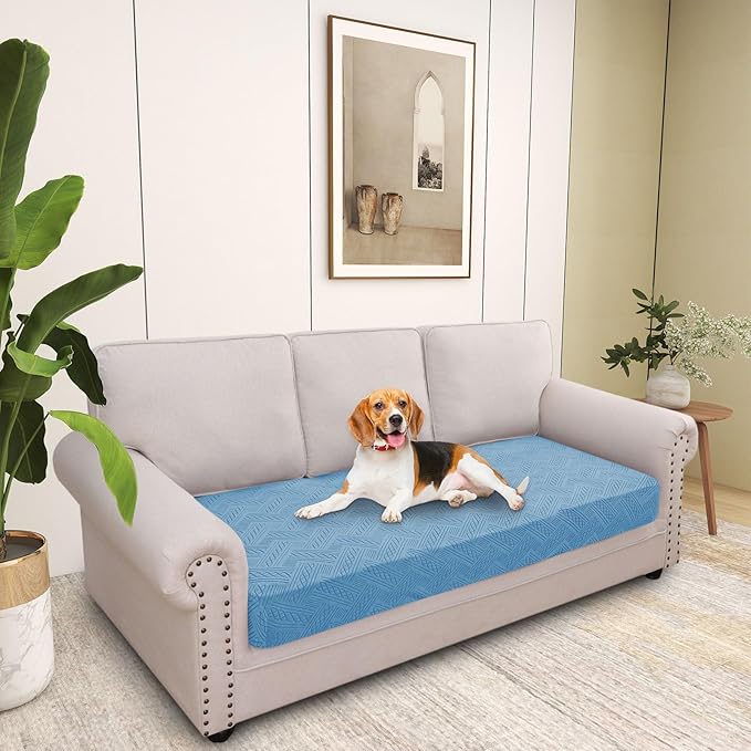 hyha Individual Couch Cushion Covers, Stretch Magic Sofa Seat Cushion Covers Washable, Dog Couch Sofa Slipcover for Pets, Kid with Elastic Bottom(Large, Blue)