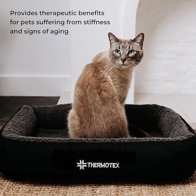 Thermotex Far Infrared Heated Pet Bed - Heated Cat & Dog Bed for Pain Relief & Arthritis - Therapeutic Heat Pad for Elderly Pet Support & Relaxation - Machine Washable