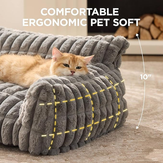 Joydeco Cat Couch for Pets, 24 inch Plush Pet Sofa, Cat Bed for Indoor Cats with Removable Washable Cover, Supportive Pet Sofa, Drak Grey