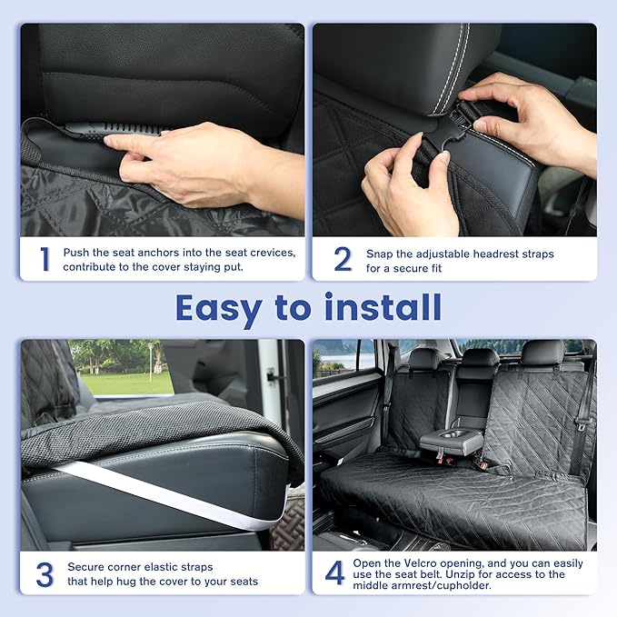 ALLANSING Back Seat Cover for Large SUVs/Trucks Rear Split Bench - Heavy-Duty 900D Waterproof Non-Slip Car Seat Protector for Messy Kids & Drooling Dogs, Easy Clean(Black)