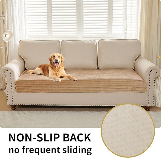 HAOMAIJIA Waterproof Couch Cover for Dogs Washable,Faux Fur Pet Couch Covers for Sofa,Soft Dog Bed Cover Non-Slip Couch Covers for 3 Cushion Couch Sofa Pet Friendly (Khaki, 35" x 95" 1 Pack)