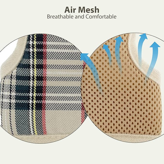 AIITLE Bunny Harness and Leash Set Escape Proof - Magic Tape Design, Lightweight Plaid Pattern Mesh Padding, No Pull No Choke for Puppy Cat Rat Squirrel Ferret, Outdoor Walking Running, Beige S