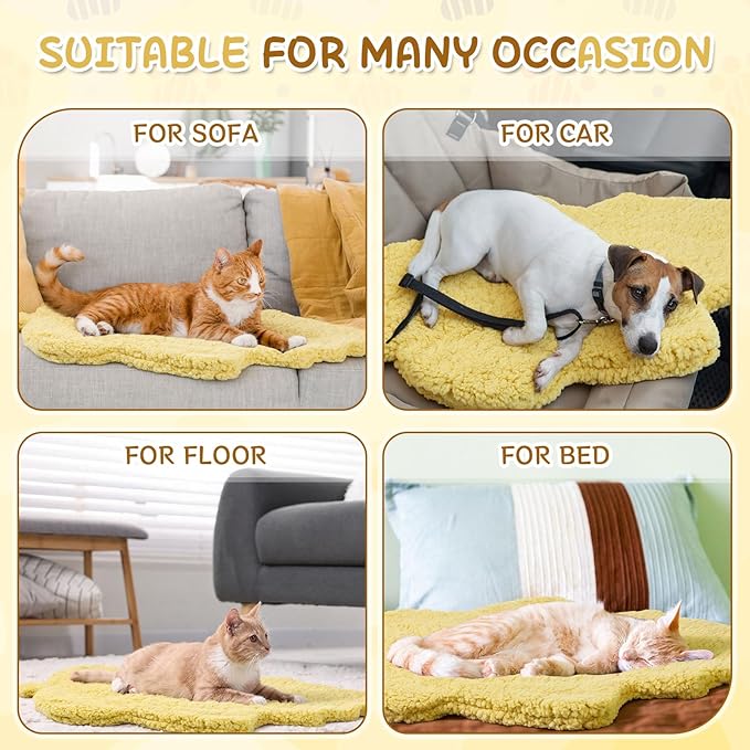 3 Pack Self Warming Pet Bed Leaf Shape Self Heating Cat Dog Mat Washable Thermal Sleeping Pad for Indoor Outdoor Hedgehog, Bunny, Sugar Glider, Rat, Chinchilla(Light Yellow,Large-19 x29)