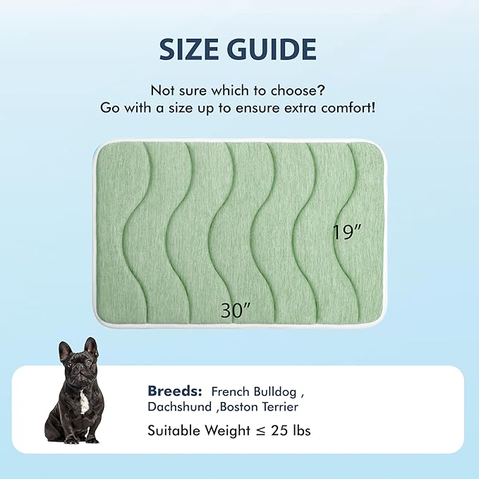 MICROCOSMOS 0.8" Thick Cooling Dog Foam Pad & Summer Pet Sleeping Mat, Machine Washable, Materials Safe, Portable Flat Pet Bed for Dogs.(Green, 30" x 19")
