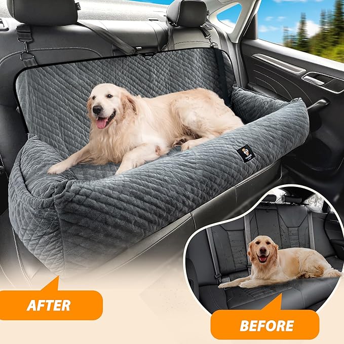 Dog Car Seat for Medium/Large Dogs Under 100 Lbs,Multi-Functional Dog Car Bed Washable Pet Travel Safety with Thick Cushion, Soft Safe Removable,for All Cars Back Seat(Grey)