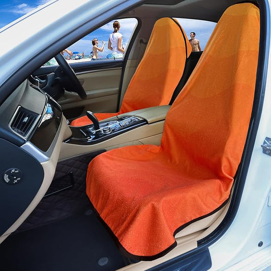Car Seat Covers 2pcs Waterproof Towel Car Seat Cover Universal Fit for Most Trucks SUV Fitness Athletes Pets Gym and Water Sport,(Orange)