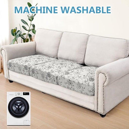 ANARACHON Leather Look Couch Cushion Covers Sofa Seat Slipcovers Sets Couches Furniture Protector for Sectional Armchair Loveseat Pets Kids Stretch Spandex Fabric (3 Cushion Sofa, Beige 02Flower)
