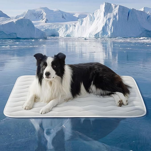 Bedsure Cooling Dog Mat Extra Large - Q-Max>0.4 XL Thin Breathable Cold Crate Pad Indoor for Pets with Chill Cool Fiber as Cooling Topper,Portable Washable Kennel Mat in Outdoor Summer, 41x28, Grey