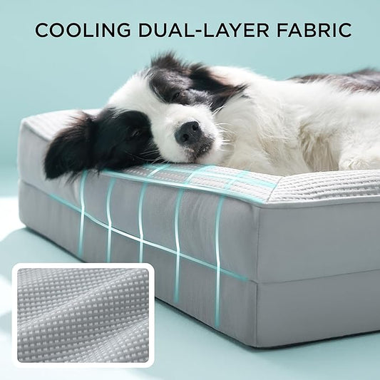 Bedsure Cooling Dog Beds Large Sized Dog - Orthopedic Large Dog Cooling Bed Washable, Dogs Couch Sofa with Waterproof Removable Cover, Pet Bed with Nonskid Bottom, Cooling Grey, 35"